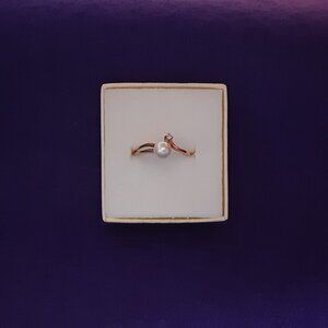 Faux Pearl and Diamond Ring